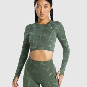 Gymshark XS Adapt Camo Seamless Long Sleeve Crop Top - Like New